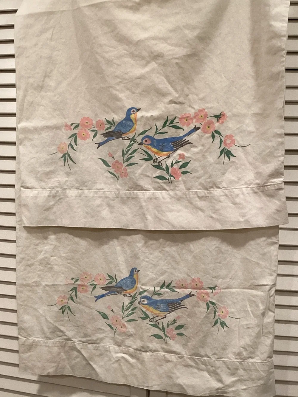 VTG Spring-maid All Cotton bluebird printed set of pillowcases
